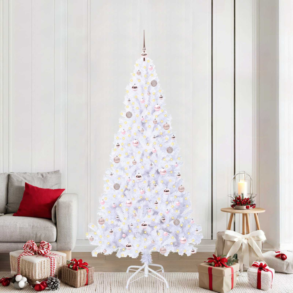 Produktbild för Konstgjord julgran med 300 LED-lampor Vit 210 cm PVC och stål