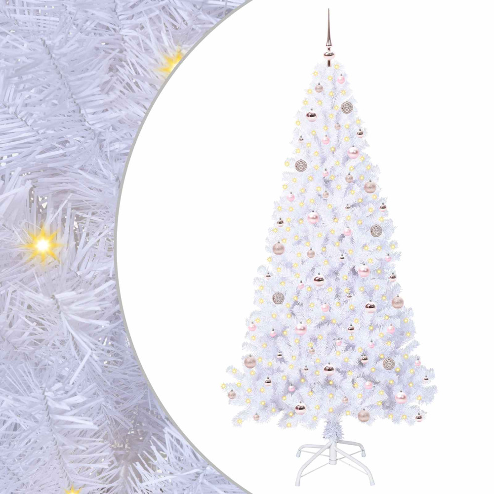 Produktbild för Konstgjord julgran med 300 LED-lampor Vit 210 cm PVC och stål