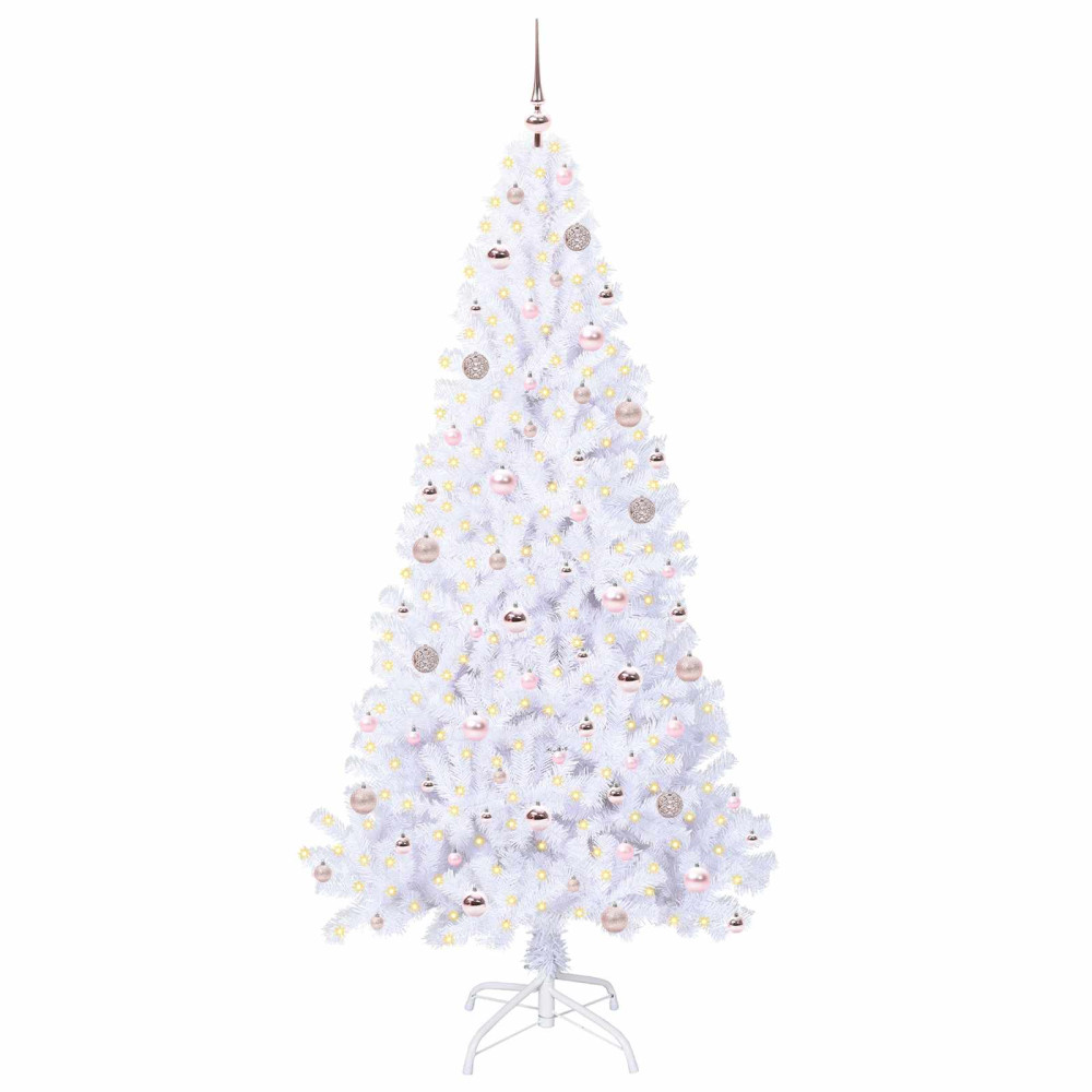 Produktbild för Konstgjord julgran med 300 LED-lampor Vit 210 cm PVC och stål