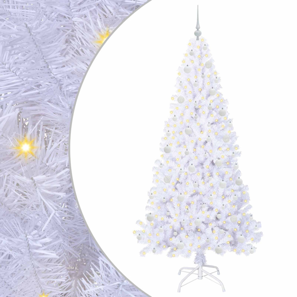Produktbild för Konstgjord julgran med 300 LED-lampor Vit 210 cm PVC och stål