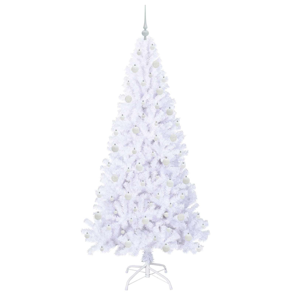 Produktbild för Konstgjord julgran med 300 LED-lampor Vit 210 cm PVC och stål