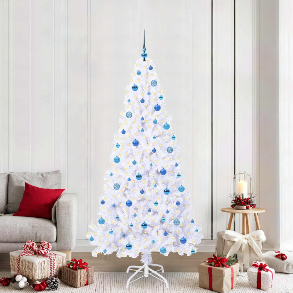Produktbild för Konstgjord julgran med 300 LED-lampor Vit 210 cm PVC och stål