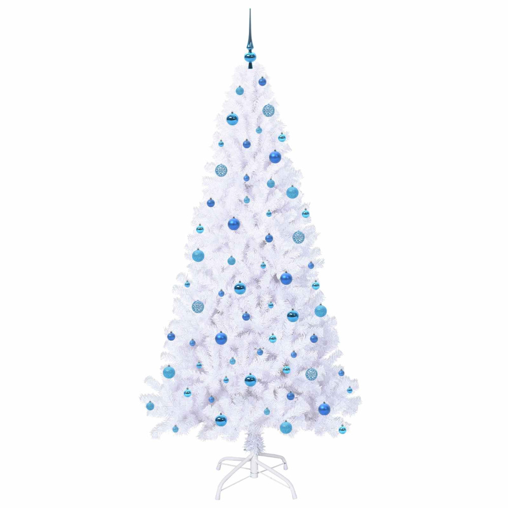 Produktbild för Konstgjord julgran med 300 LED-lampor Vit 210 cm PVC och stål