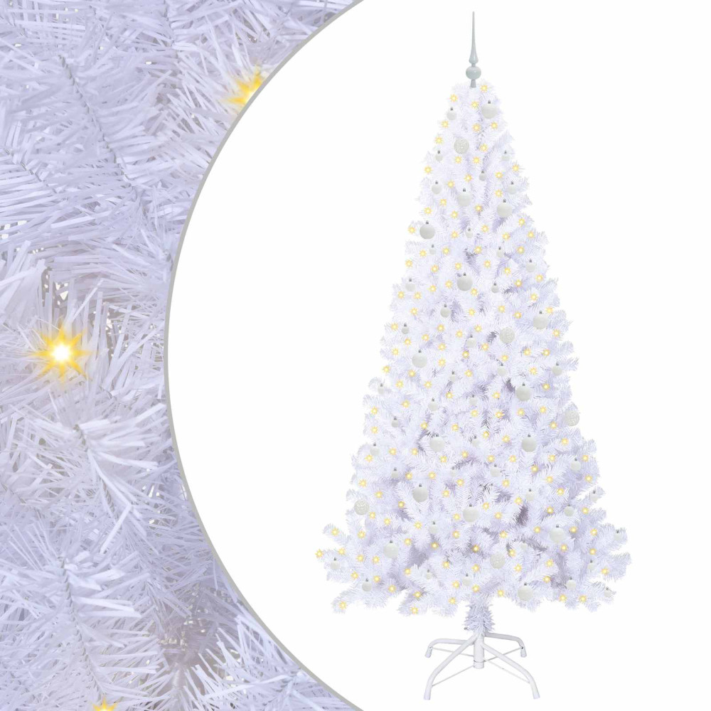 Produktbild för Konstgjord julgran med 300 LED-lampor Vit 240 cm PVC och stål