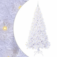 Produktbild för Konstgjord julgran med 300 LED-lampor Vit 240 cm PVC och stål