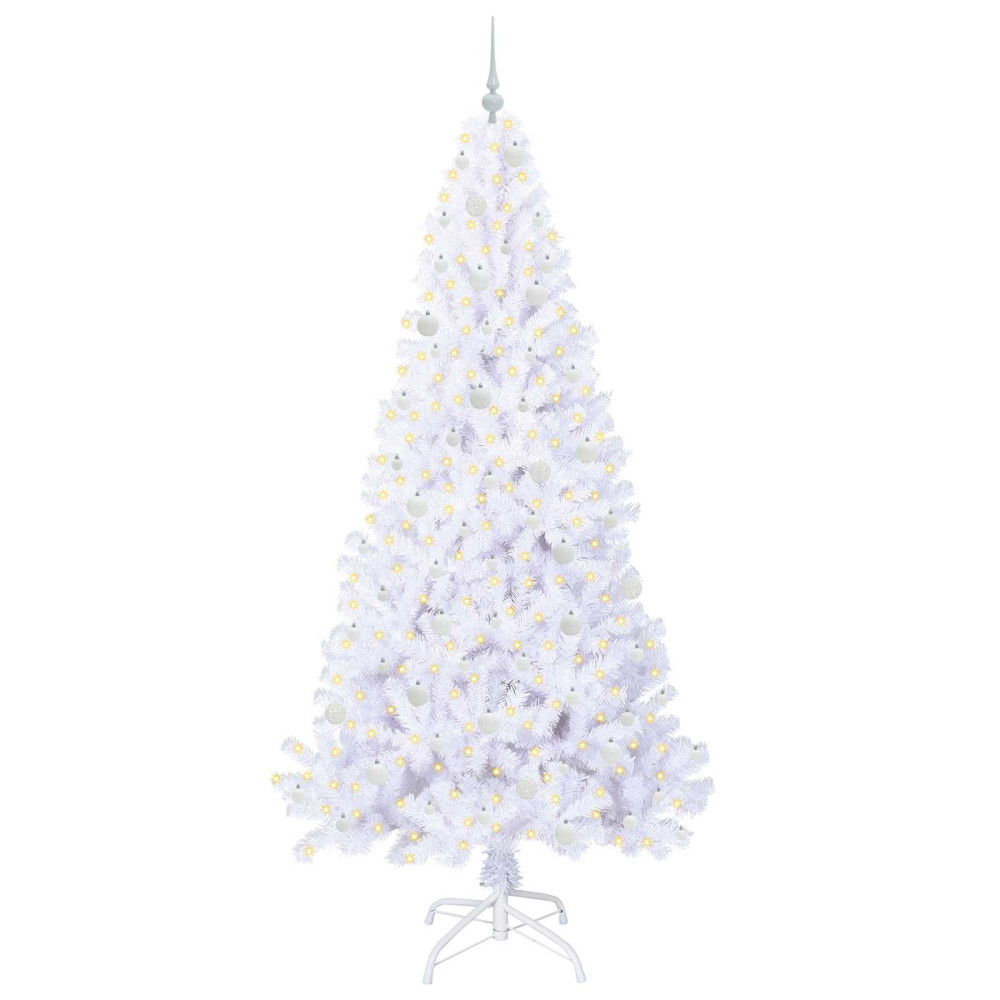 Produktbild för Konstgjord julgran med 300 LED-lampor Vit 240 cm PVC och stål