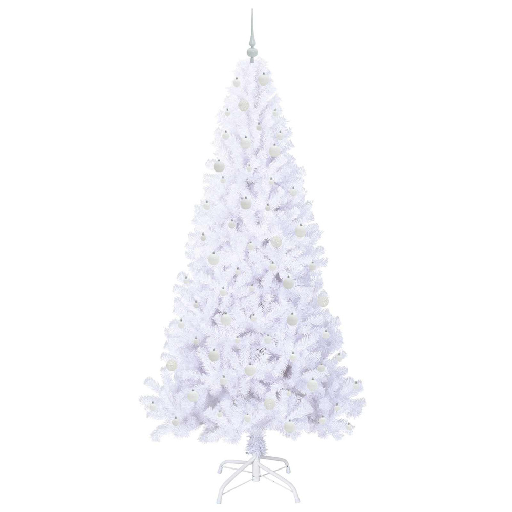Produktbild för Konstgjord julgran med 300 LED-lampor Vit 240 cm PVC och stål