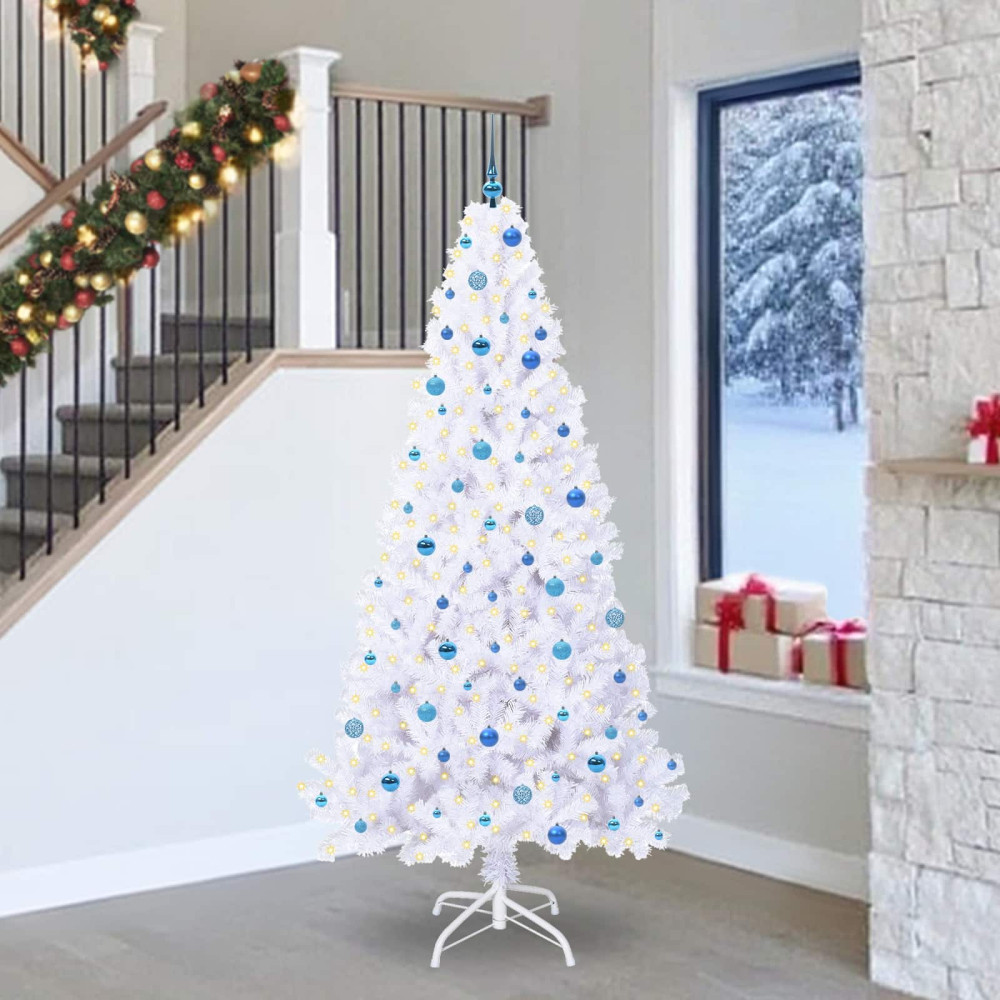 Produktbild för Konstgjord julgran med 300 LED-lampor Vit 240 cm PVC och stål