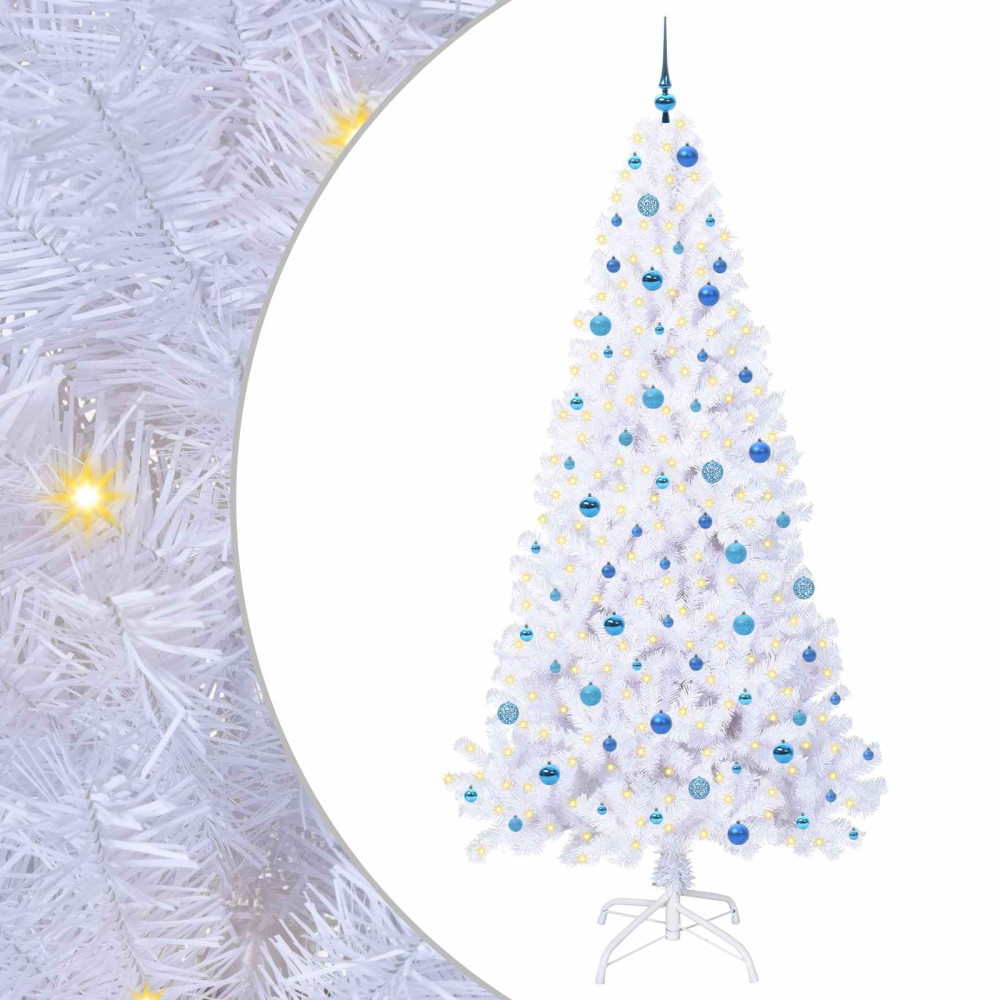 Produktbild för Konstgjord julgran med 300 LED-lampor Vit 240 cm PVC och stål