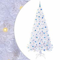 Produktbild för Konstgjord julgran med 300 LED-lampor Vit 240 cm PVC och stål