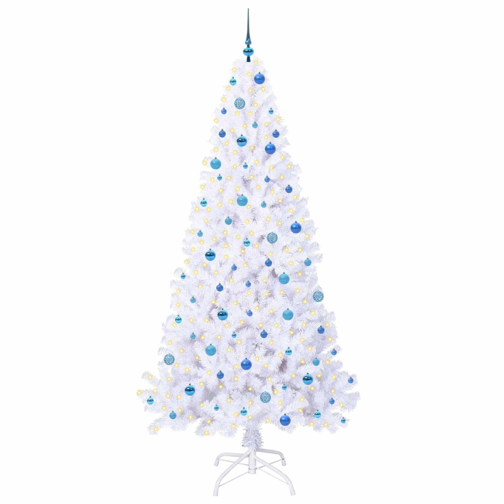 Produktbild för Konstgjord julgran med 300 LED-lampor Vit 240 cm PVC och stål