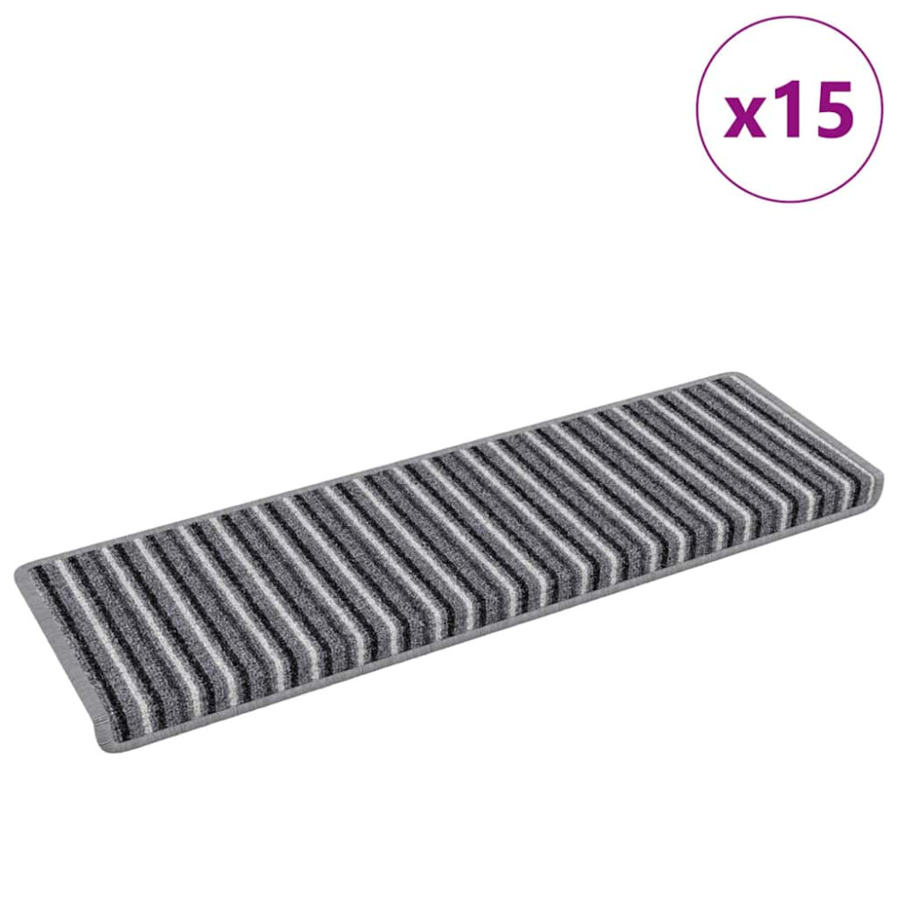 Produktbild för Självhäftande trappmattor Randig 15 pcs Grå 65 x 21 x 4 cm