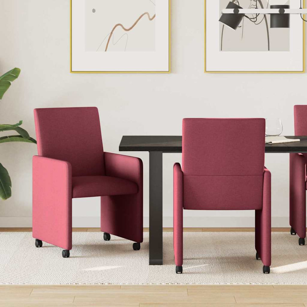 Produktbild för Matstolar med hjul med hjul 2 pcs Vinröd 57 x 66 x 94 cm tyg