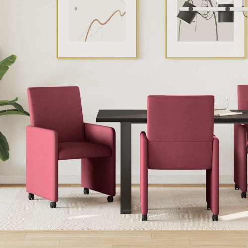 vidaXL Matstolar med hjul med hjul 2 pcs Vinröd 57 x 66 x 94 cm tyg
