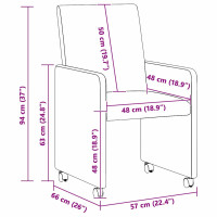Produktbild för Matstolar med hjul med hjul 2 pcs Vinröd 57 x 66 x 94 cm tyg
