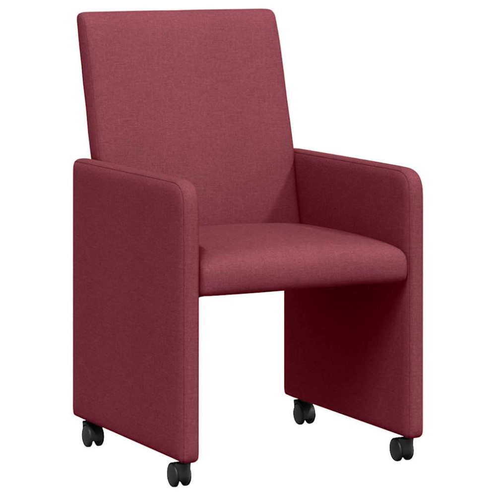 Produktbild för Matstolar med hjul med hjul 2 pcs Vinröd 57 x 66 x 94 cm tyg