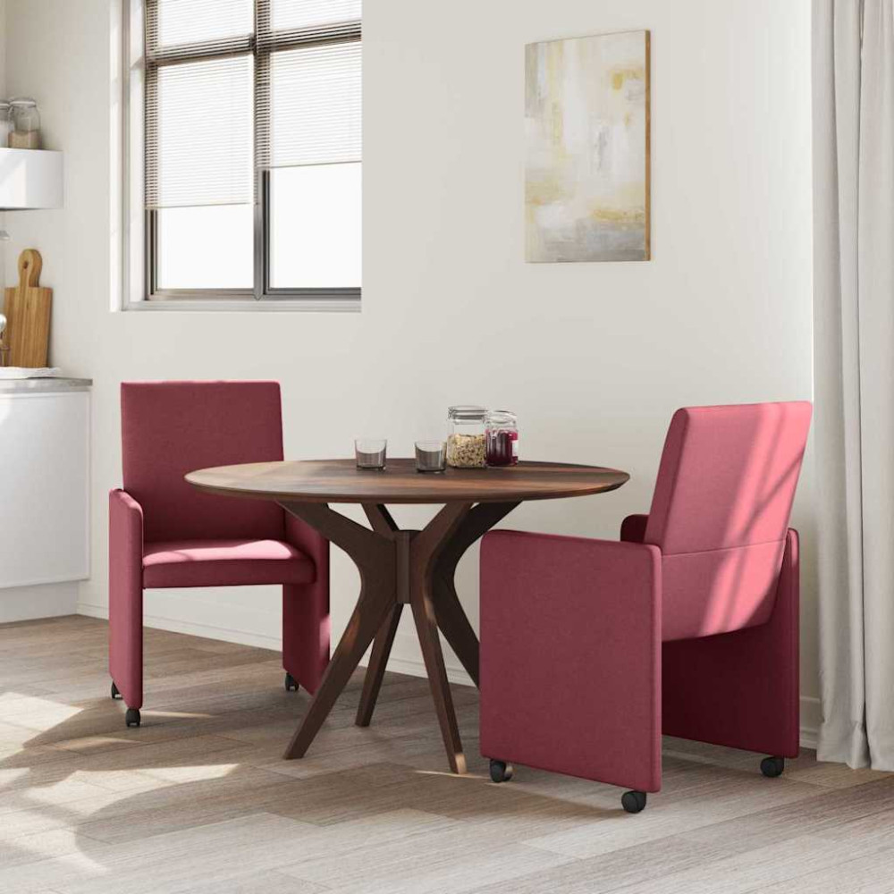 Produktbild för Matstolar med hjul med hjul 2 pcs Vinröd 57 x 66 x 94 cm tyg
