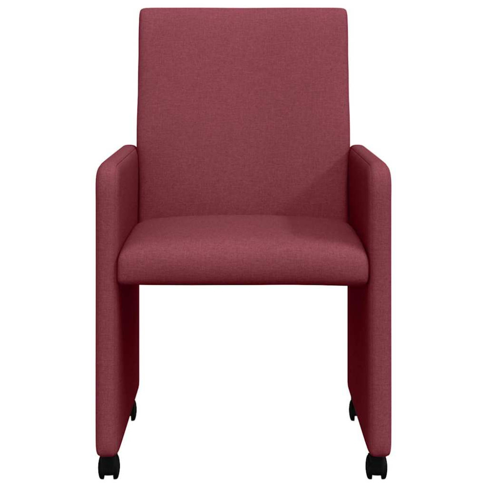 Produktbild för Matstolar med hjul med hjul 2 pcs Vinröd 57 x 66 x 94 cm tyg