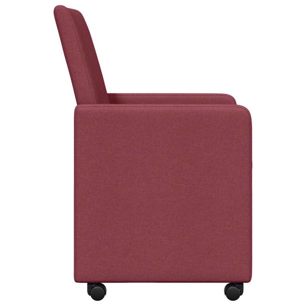 Produktbild för Matstolar med hjul med hjul 2 pcs Vinröd 57 x 66 x 94 cm tyg
