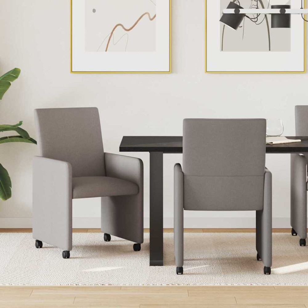 Produktbild för Matstolar med hjul med hjul 2 pcs Taupe 57 x 66 x 94 cm tyg