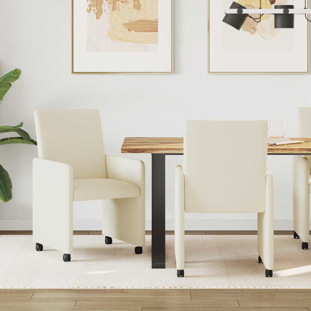 Produktbild för Matstolar med hjul 2 pcs Kräm 57 x 66 x 94 cm Konstläder