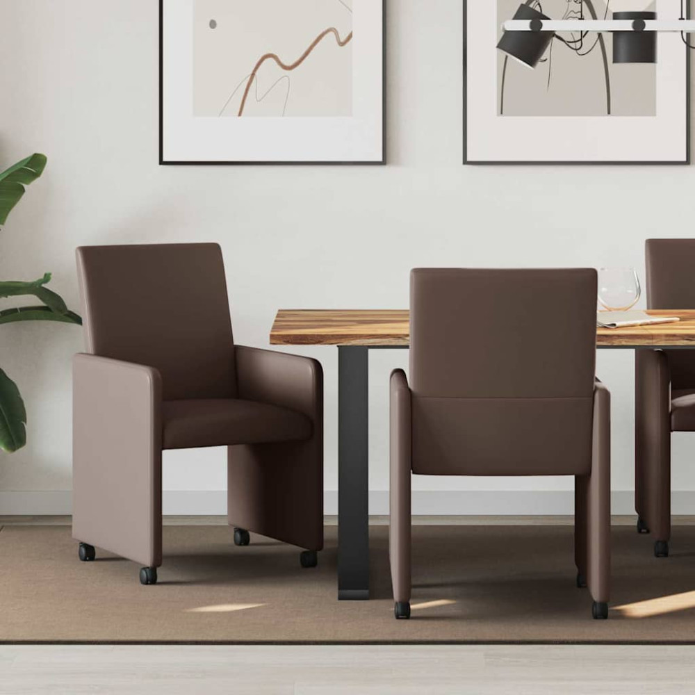 Produktbild för Matstolar med hjul 2 pcs Brun 57 x 66 x 94 cm Konstläder