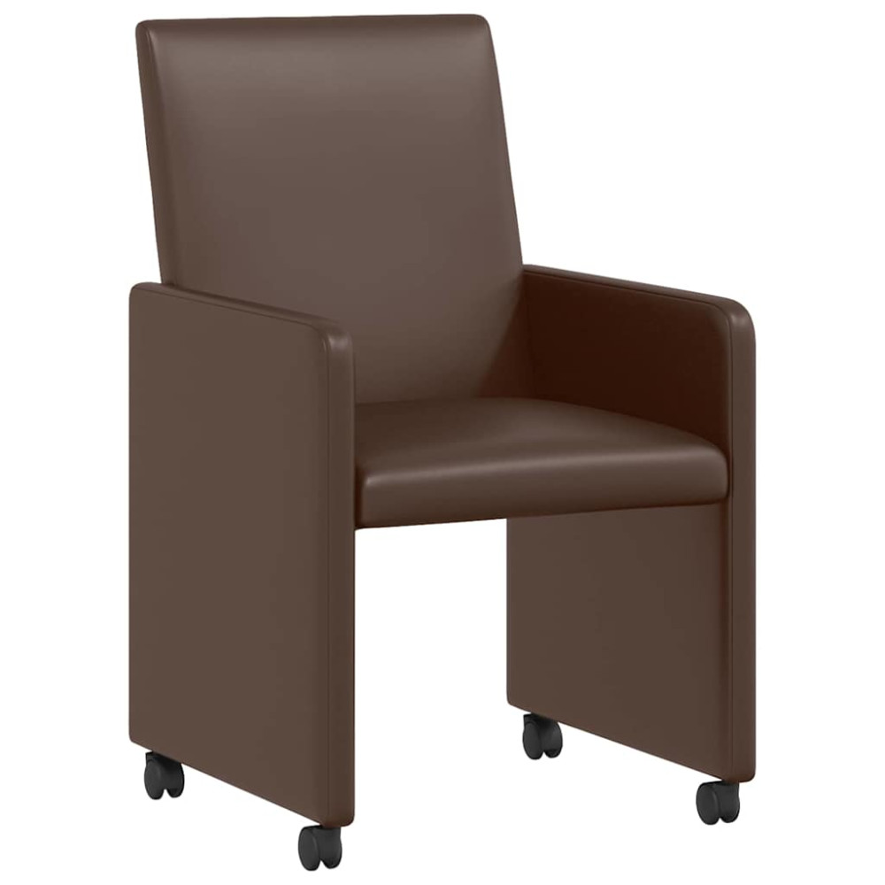 Produktbild för Matstolar med hjul 2 pcs Brun 57 x 66 x 94 cm Konstläder