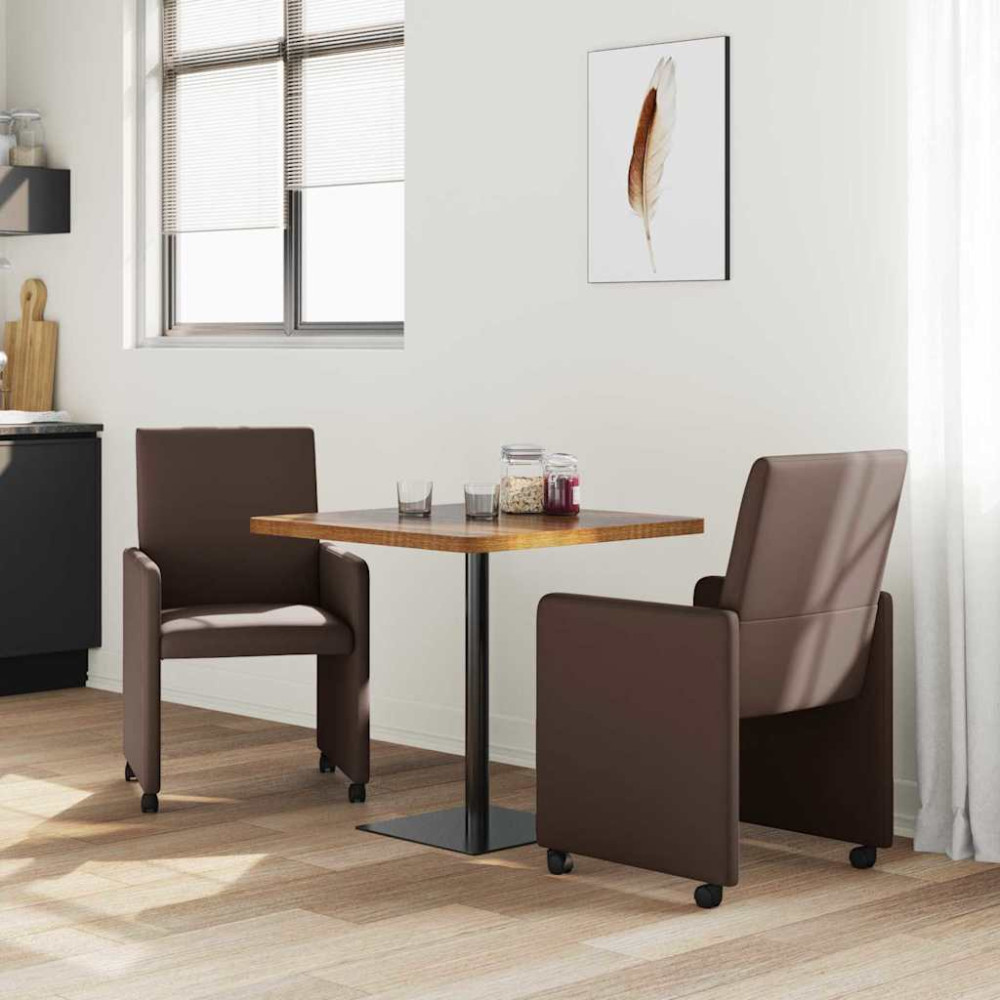 Produktbild för Matstolar med hjul 2 pcs Brun 57 x 66 x 94 cm Konstläder