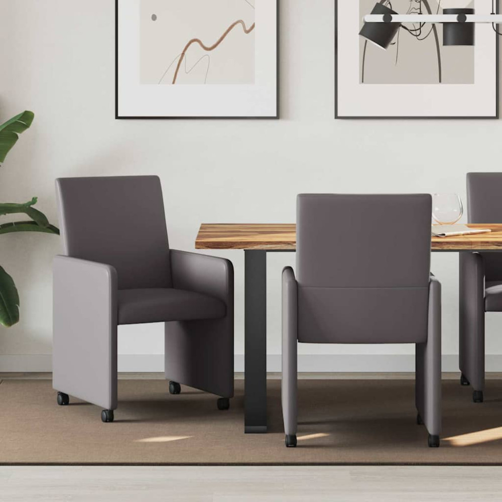 Produktbild för Matstolar med hjul 2 pcs Grå 57 x 66 x 94 cm Konstläder