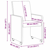 Produktbild för Matstolar med hjul 2 pcs Grå 57 x 66 x 94 cm Konstläder
