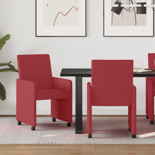 vidaXL Matstolar med hjul 2 pcs Vinröd 57 x 66 x 94 cm Konstläder