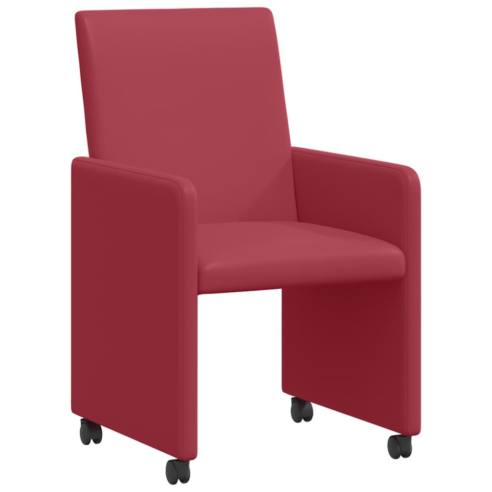 Produktbild för Matstolar med hjul 2 pcs Vinröd 57 x 66 x 94 cm Konstläder