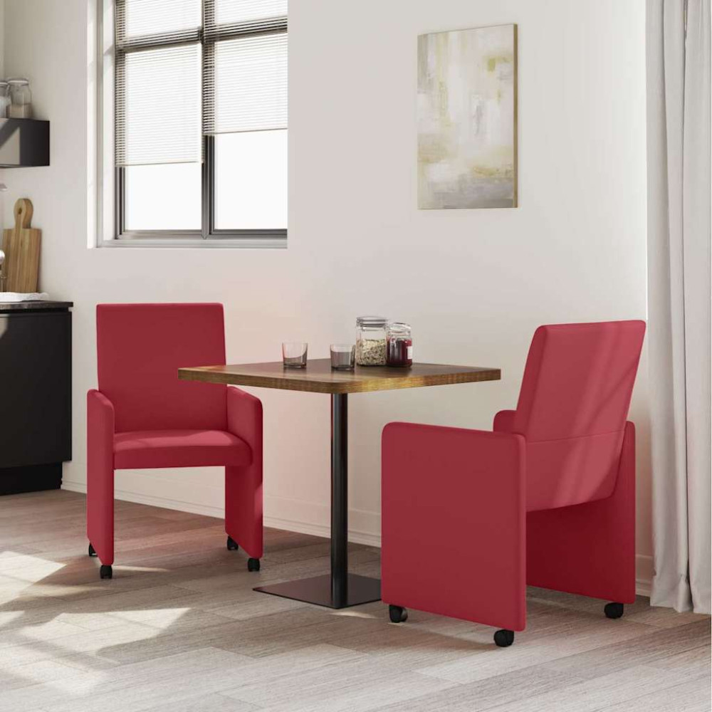 Produktbild för Matstolar med hjul 2 pcs Vinröd 57 x 66 x 94 cm Konstläder