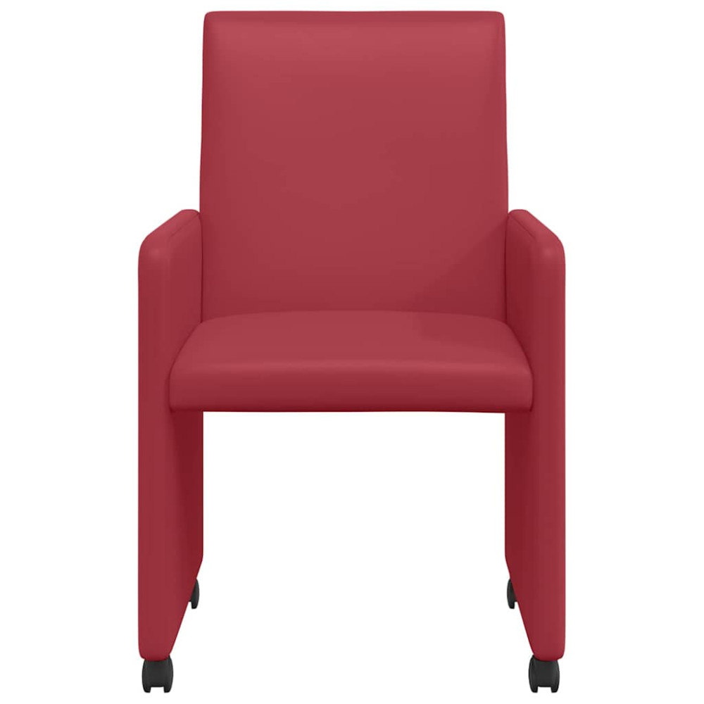 Produktbild för Matstolar med hjul 2 pcs Vinröd 57 x 66 x 94 cm Konstläder