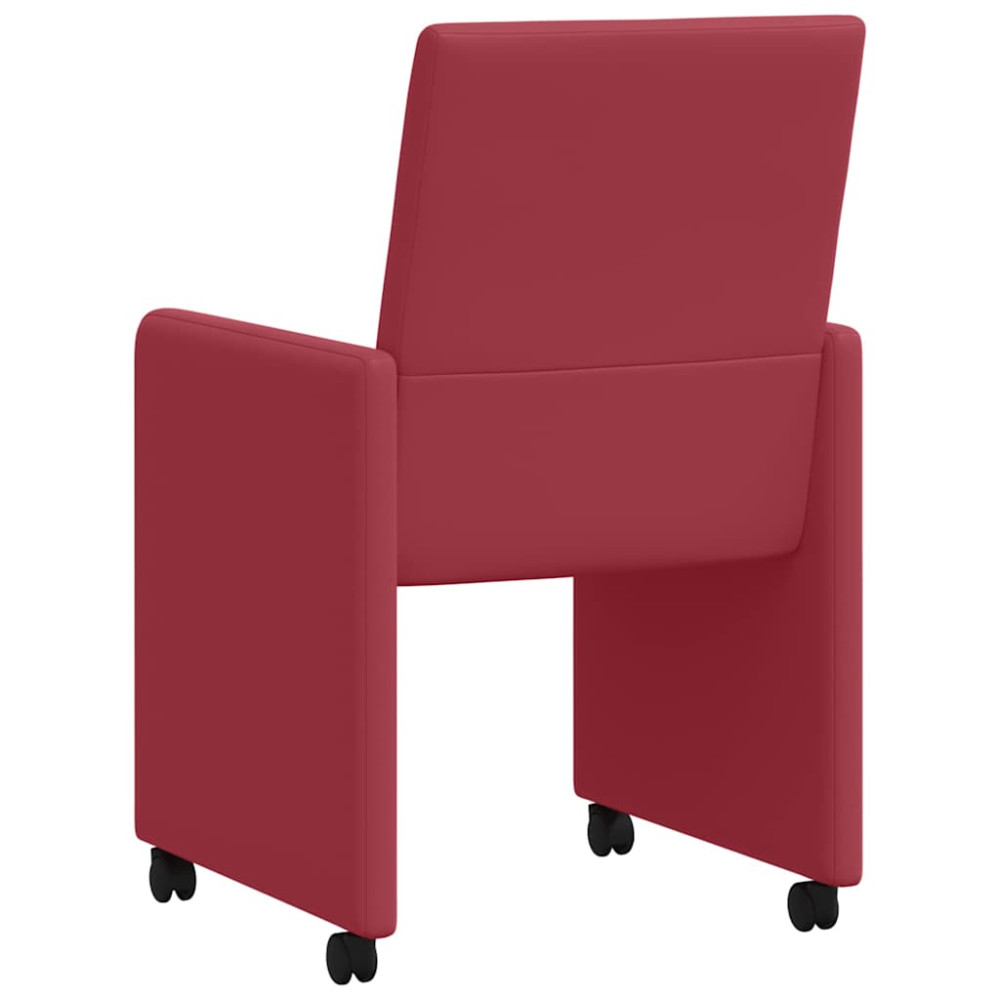 Produktbild för Matstolar med hjul 2 pcs Vinröd 57 x 66 x 94 cm Konstläder
