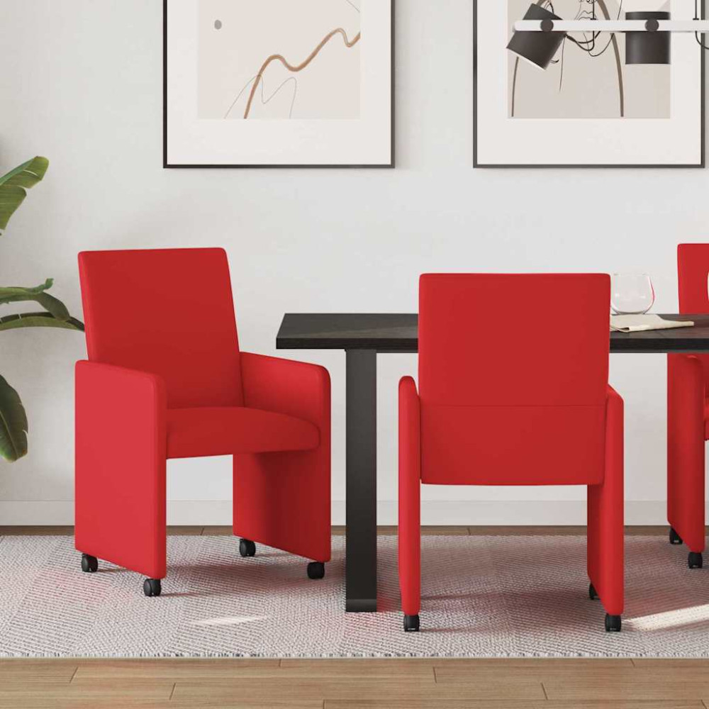 Produktbild för Matstolar med hjul 2 pcs Röd 57 x 66 x 94 cm Konstläder
