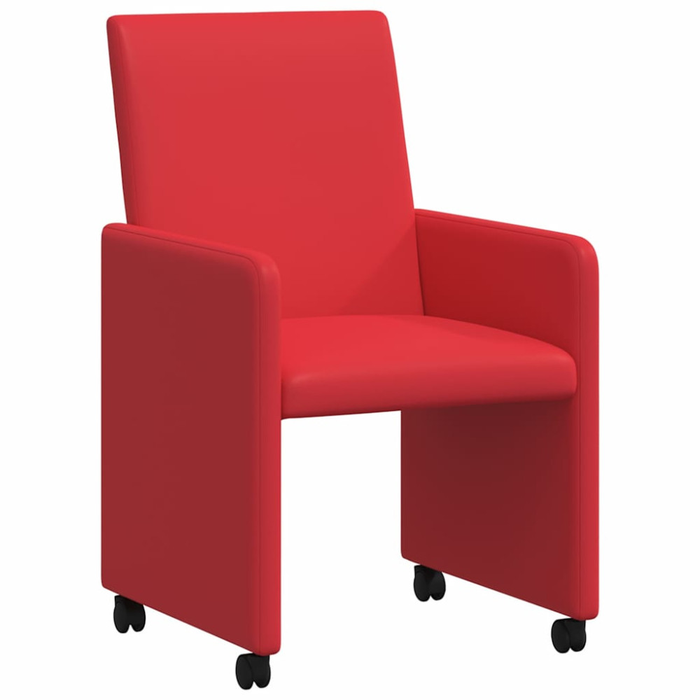 Produktbild för Matstolar med hjul 2 pcs Röd 57 x 66 x 94 cm Konstläder