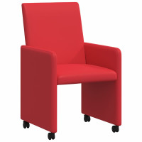 Produktbild för Matstolar med hjul 2 pcs Röd 57 x 66 x 94 cm Konstläder