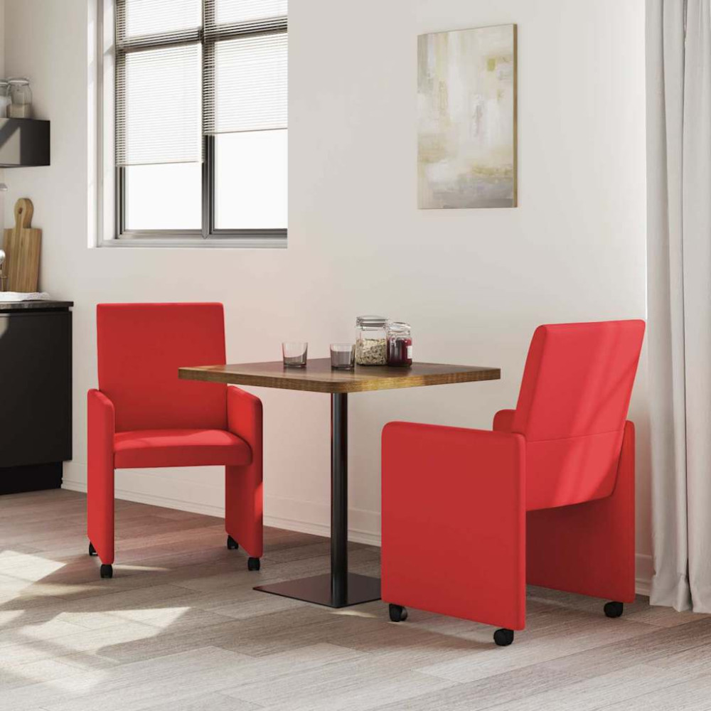 Produktbild för Matstolar med hjul 2 pcs Röd 57 x 66 x 94 cm Konstläder