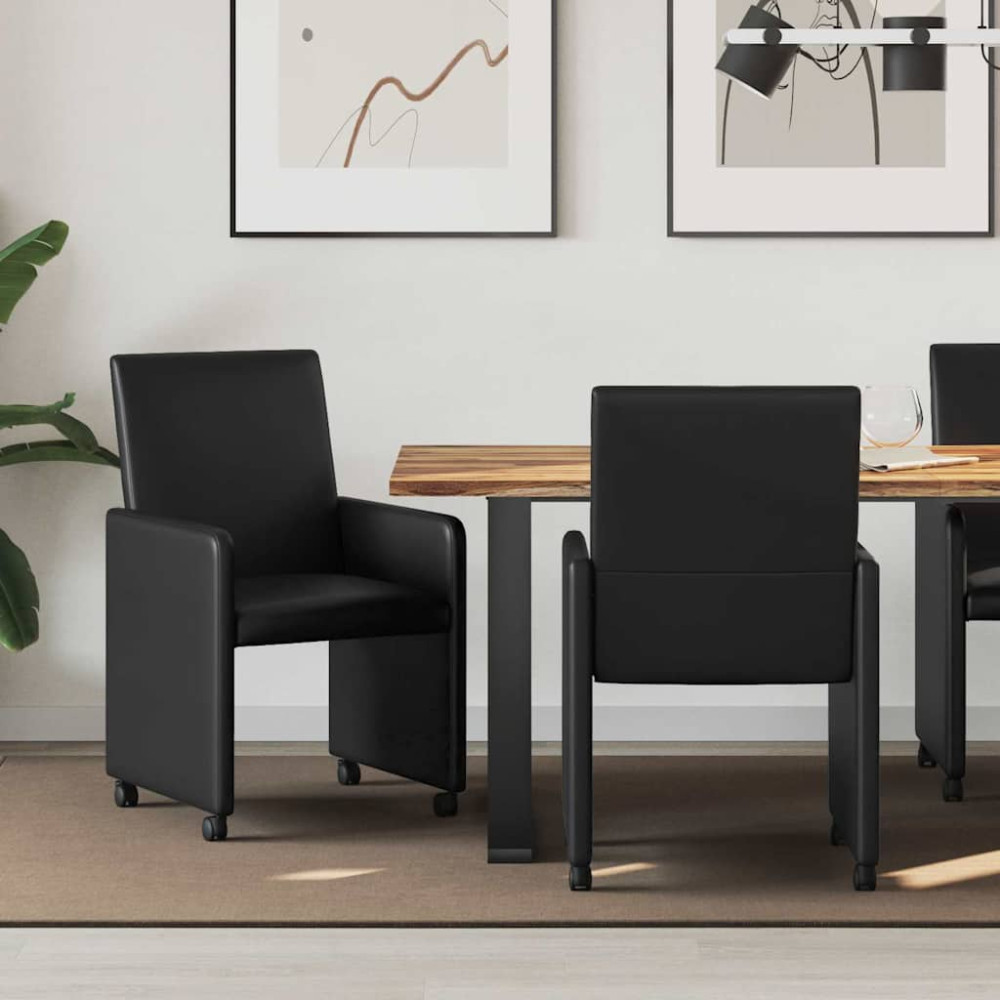 Produktbild för Matstolar med hjul 2 pcs Svart 57 x 66 x 94 cm Konstläder