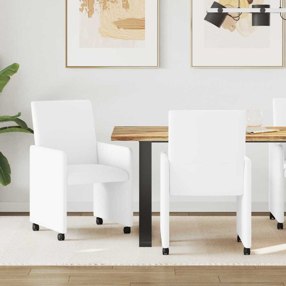 Produktbild för Matstolar med hjul 2 pcs Vit 57 x 66 x 94 cm Konstläder