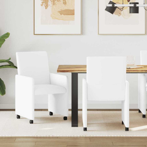 vidaXL Matstolar med hjul 2 pcs Vit 57 x 66 x 94 cm Konstläder