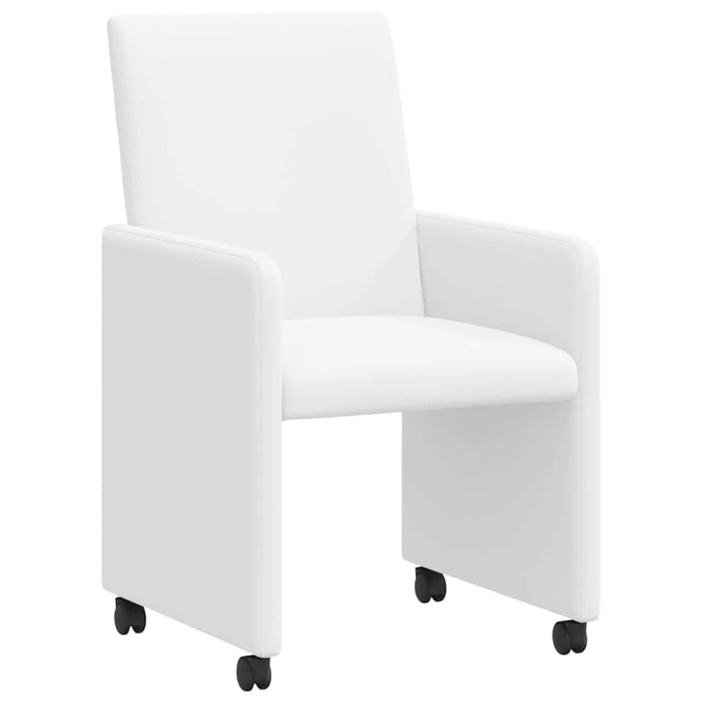 Produktbild för Matstolar med hjul 2 pcs Vit 57 x 66 x 94 cm Konstläder