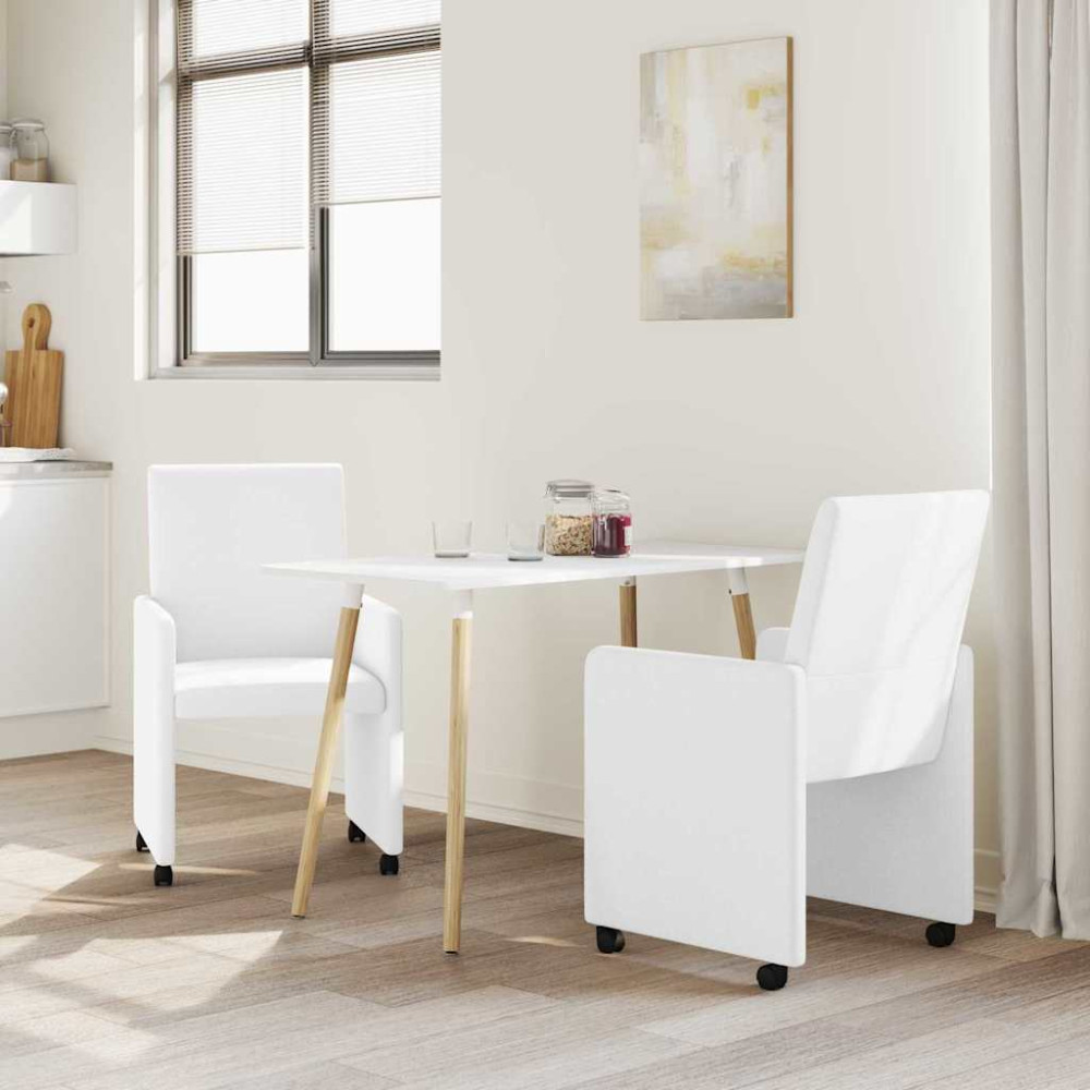 Produktbild för Matstolar med hjul 2 pcs Vit 57 x 66 x 94 cm Konstläder