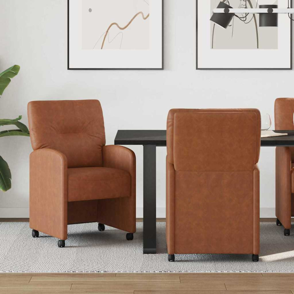 Produktbild för Matstolar med hjul 2 pcs Brun 57 x 67 x 95 cm Konstläder