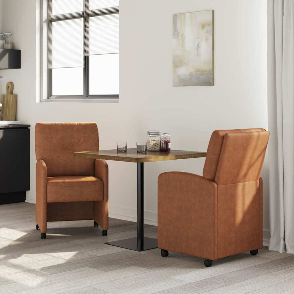 Produktbild för Matstolar med hjul 2 pcs Brun 57 x 67 x 95 cm Konstläder