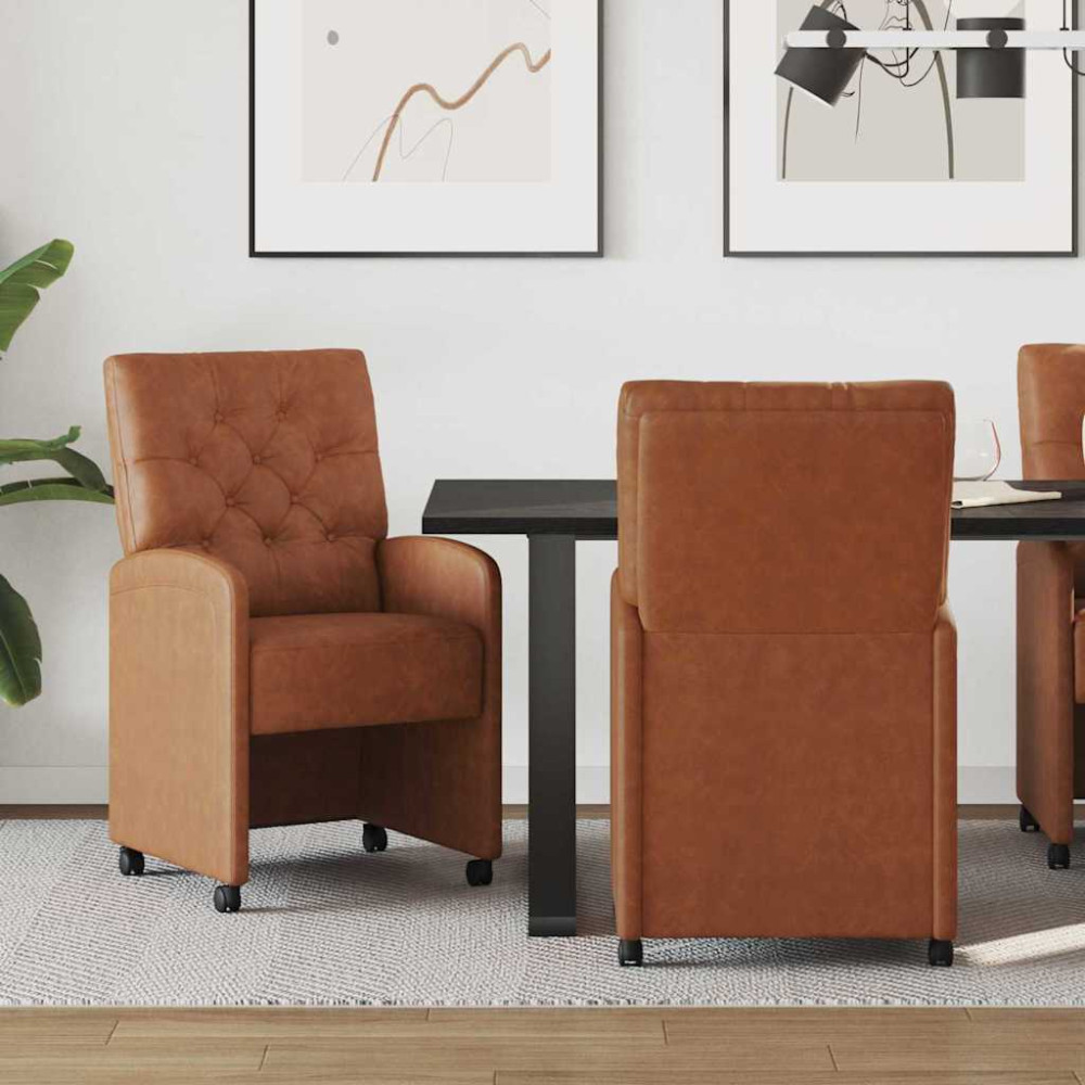 Produktbild för Matstolar med hjul 2 pcs Brun 58 x 67 x 97 cm Konstläder