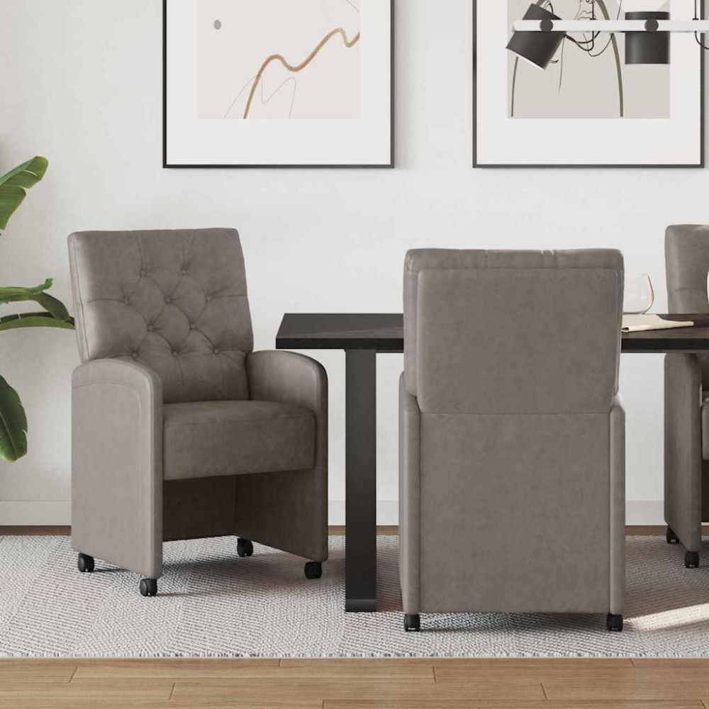 Produktbild för Matstolar med hjul 2 pcs Grå 58 x 67 x 97 cm Konstläder