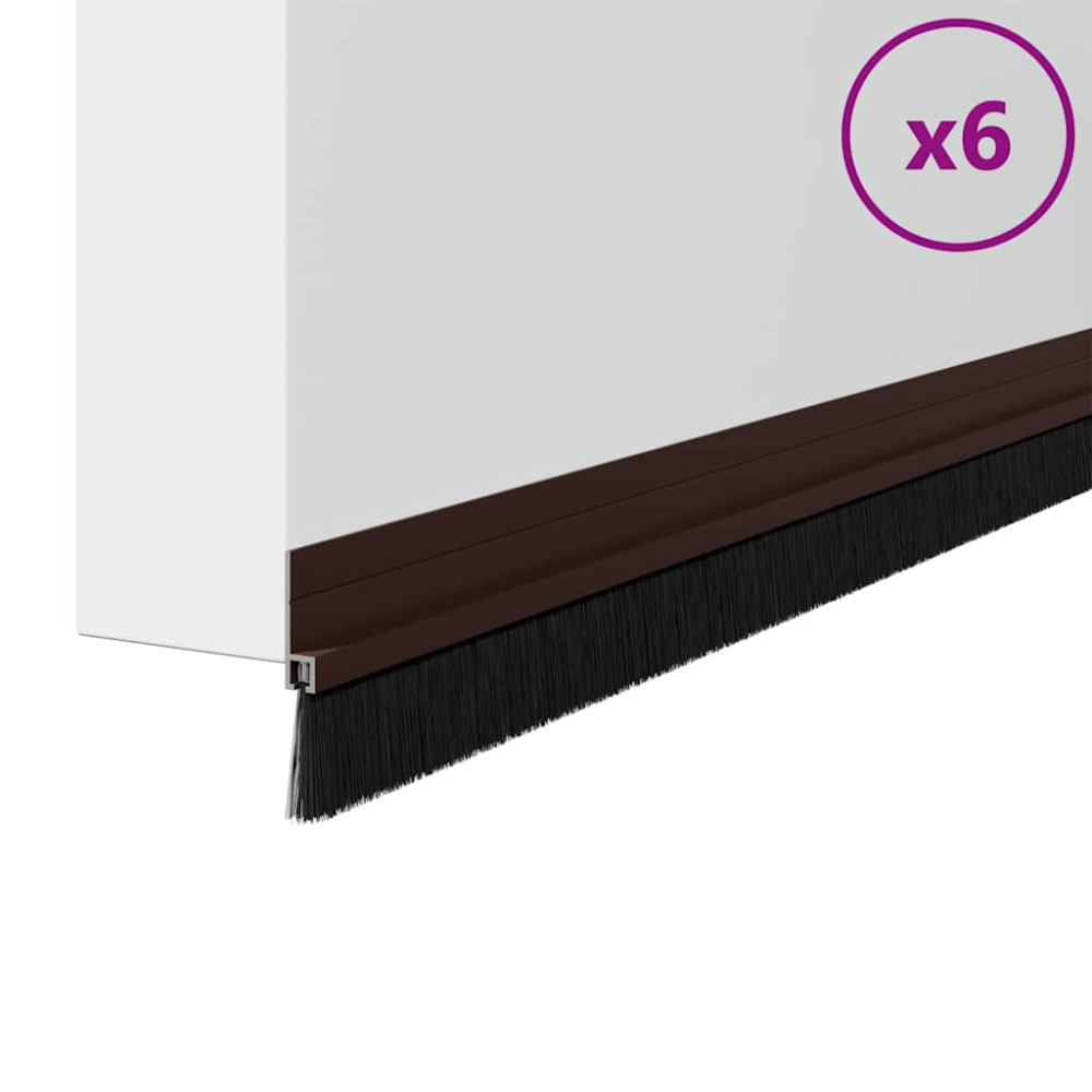 Produktbild för Självhäftande dörrborstlist 6 pcs Brun 100 cm Aluminiumlegering
