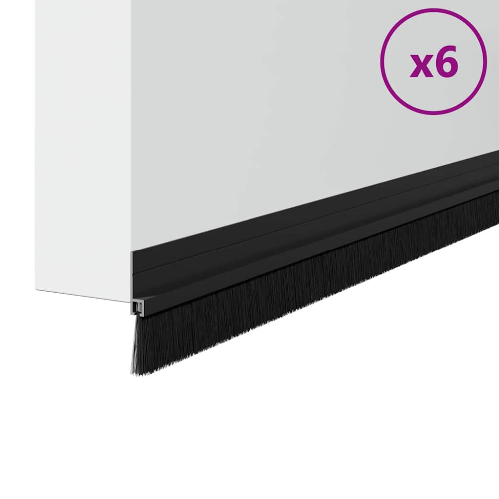 Produktbild för Självhäftande dörrborstlist 6 pcs Svart 100 cm